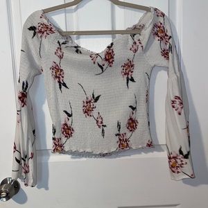 White Off the shoulder cropped floral blouse